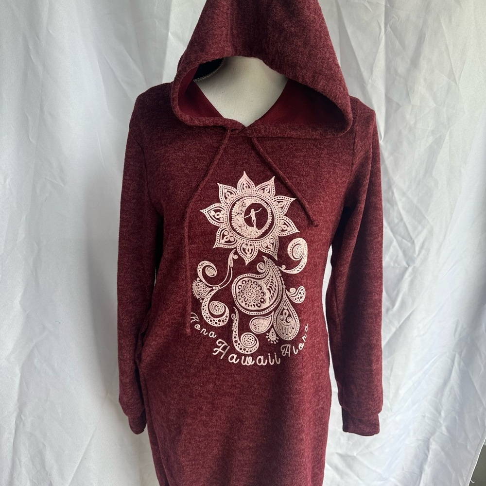 Red Hooded Sweatshirt dress with Mandala Design- Hawaii souvenir